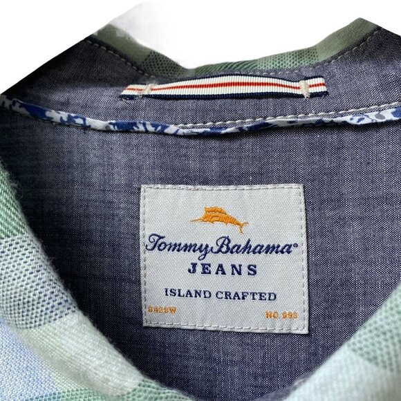 Tommy Bahama Mens Plaid Shirt XXL Cotton Short Sleeve Green Blue Button up - Picture 3 of 14